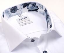Koszula Olymp Level Five Twill – biała z wewnętrzną stójką w niebiesko-białe kwiaty