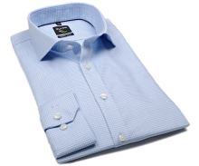 Koszula Olymp Super Slim – jasnoniebieska z delikatną strukturą w niebieską kratkę - extra długi rękaw