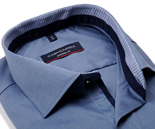 Koszula Casa Moda Modern Fit – metalicznie niebieska z wewnętrzną stójką, mankietem i plisą