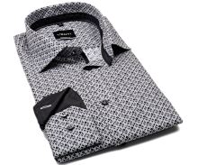 Koszula Venti Modern Fit – w czarno-szare kwadraciki, z wewnętrzną stójką, mankietem i plisą