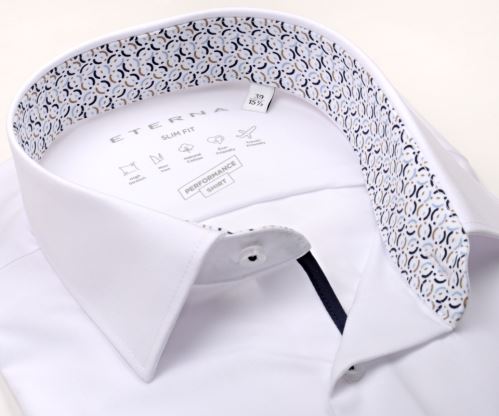 Koszula Eterna Slim Fit Performance Shirt – biała stretchowa z wewnętrzną stójką i mankietem