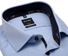 Koszula Olymp Modern Fit – jasnoniebieska z wplecionym wzorem i granatową wewnętrzną stójką - extra długi rękaw