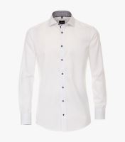 Koszula Venti Modern Fit Twill – biała z niebiesko-brązową wewnętrzną stójką i mankietem
