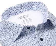 Koszula Marvelis Modern Fit Jersey – elastyczna biała z niebieskim wzorem mozaikowym