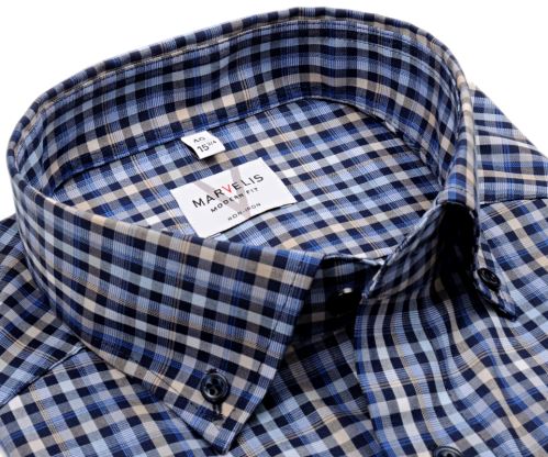 Koszula Marvelis Modern Fit – w niebiesko-beżową kratę