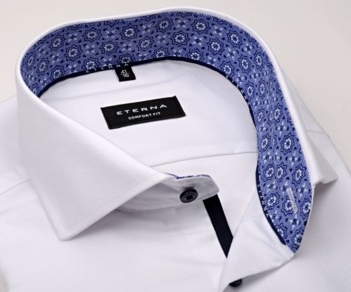 Koszula Eterna Comfort Fit – biała o delikatnej strukturze z wewnętrzną stójką - extra długi rękaw