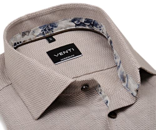 Koszula Venti Modern Fit – beżowa z kwiatową wewnętrzną stójką i mankietem Koszula Venti Modern Fit – beżowa z kwiatową wewnętrzną stójką i mankietem