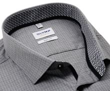 Koszula Olymp Level Five – szara z wyszytym wzorem, wewnętrzną stójką, mankietem i plisą