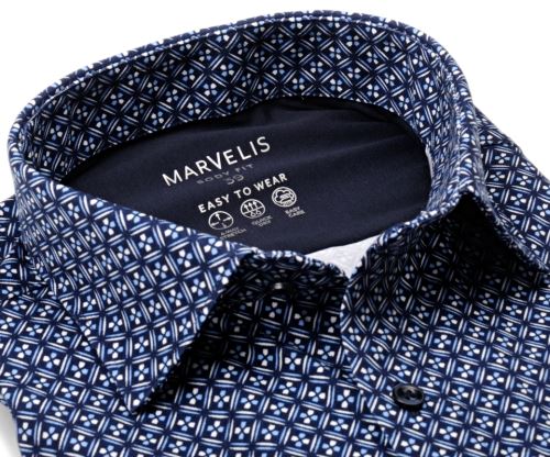 Koszula Marvelis Body Fit Jersey – granatowa elastyczna z niebiesko-białym wzorem mozaikowym