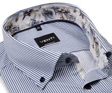 Koszula Venti Modern Fit – w ciemnoniebieskie paski z wewnętrzną stójką i mankietem w kwiaty