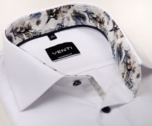 Koszula Venti Modern Fit – biała z wyszytym wzorem, wewnętrzną stójką, mankietem i plisą w kwiaty