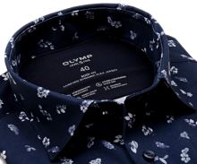 Koszula Olymp Level Five 24/Seven – luksusowa granatowa elastyczna w niebiesko-białe kwiaty