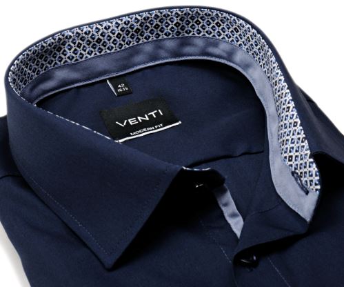 Koszula Venti Modern Fit – ciemnoniebieska z niebieską wewnętrzną stójką i mankietem - super długi rękaw
