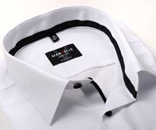 Marvelis Body Fit – biała koszula z czarną wewnętrzną stójką i plisą - extra długi rękaw