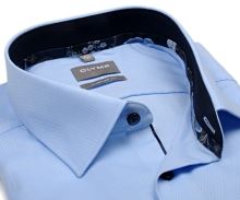 Koszula Olymp Comfort Fit – błękitna z delikatną strukturą, kwietną wewnętrzną stójką i mankietem