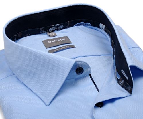 Koszula Olymp Comfort Fit – błękitna z delikatną strukturą i kwietną wewnętrzną stójką - ekstra długi rękaw