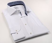 Koszula Olymp Level Five – biała z niebiesko-bialą wewnętrzną stójką i plisą