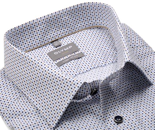 Koszula Olymp Comfort Fit – z beżowo-niebieskimi kwadracikami - krótki rękaw