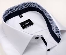 Koszula Venti Modern Fit – biała z niebieską wewnętrzną stójką, mankietem i granatową plisą