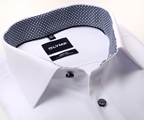 Koszula Olymp Level Five Climate Control – biała z wewnętrzną stójką i mankietem w kwadraciki - ekstra długi rękaw