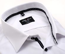 Marvelis Body Fit – biała koszula z czarną wewnętrzną stójką, mankietem i plisą