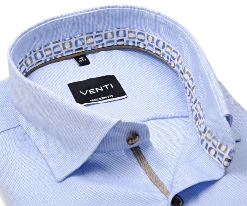 Koszula Venti Modern Fit – jasnoniebieska z delikatną strukturą  niebiesko-beżową stójką wewnętrzną