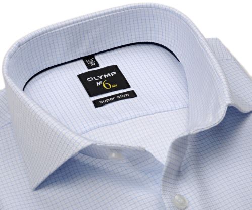 Koszula Olymp Super Slim – biała z delikatną strukturą w jasnoniebieską kratkę