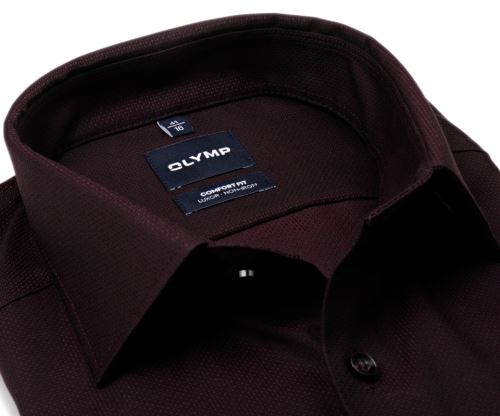 Koszula Olymp Comfort Fit – ciemnoczerwona z wyszytym wzorem - extra długi rękaw