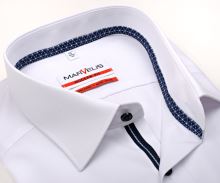 Koszula Marvelis Modern Fit – biała z ciemnoniebieską wewnętrzną stójką i plisą - krótki rękaw