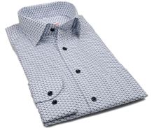 Koszula Marvelis Modern Fit - biała z niebiesko-zielonym okrągłym wzorem - extra długi rękaw (1)
