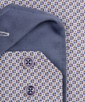 Koszula Venti Body Fit – w niebiesko-beżowy kołkowy wzór, wewnętrzną stójką i mankietem