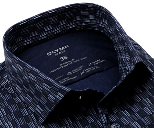 Koszula Olymp Super Slim 24/Seven – niebieska designerska i elastyczna w prążki