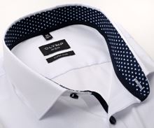 Koszula Olymp Super Slim – biała z wyszytym wzorem i wewnętrzną stójką - extra długi rękaw