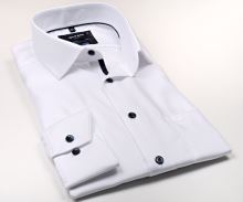 Koszula Olymp Modern Fit Twill – biała z diagonalną strukturą i granatową wewnętrzną plisą - extra długi rękaw