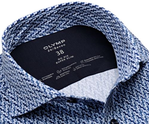 Koszula Olymp Super Slim 24/Seven – luksusowa elastyczna z niebieskim falistym wzorem
