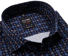Koszula Olymp Level Five – designerska ciemnoniebieska z niebiesko-brązowym wzorem - extra długi rękaw