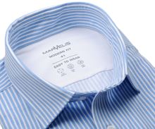 Koszula Marvelis Modern Fit Jersey – elastyczna w jasnoniebieskie paski - krótki rękaw