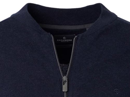 Bawełniany sweter na zamek z krótką stójką Casa Moda - ciemnoniebieski