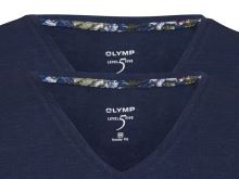 Granatowy lniany t-shirt Olymp Level Five z krótkim rękawem - dekolt V - korzystny zestaw 2 szt