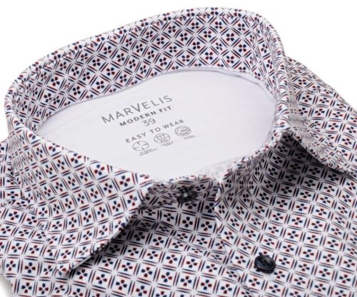 Koszula Marvelis Modern Fit Jersey – elastyczna z ciemnym czerwono-niebieskim wzorem mozaikowym