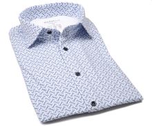 Koszula Marvelis Modern Fit Jersey – elastyczna biała z niebieskim wzorem mozaikowym (1)
