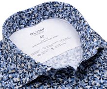 Koszula Olymp Level Five 24/Seven – luksusowa designerska elastyczna z niebiesko-beżowym wzorem liści