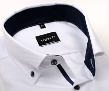 Koszula Venti Modern Fit – biała z delikatną strukturą i ciemnoniebieską stójką wewnętrzną i mankietami