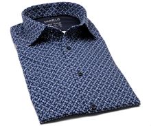 Koszula Marvelis Modern Fit Jersey – elastyczna granatowa z niebiesko-białym wzorem mozaikowym (1)