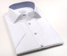 Koszula Eterna Comfort Fit Cooling Effect – biała z niebieską wewnętrzną stójką - krótki rękaw