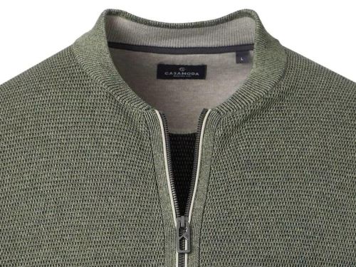 Bawełniany sweter rozpinany na zamek Casa Moda - zielony z kieszeniami