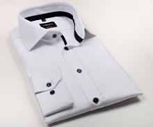 Koszula Venti Body Fit - biała o delikatnej strukturze, wewnętrzną stójką i plisą - super długi rękaw