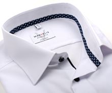 Koszula Marvelis Modern Fit – biała z niebiesko-białą wewnętrzną stójką i mankietem - extra długi rękaw