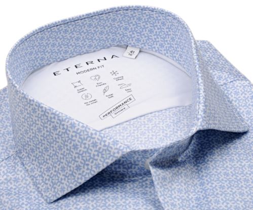Koszula Eterna Modern Fit Performance Shirt – stretchowa z jasnoniebieskim wzorem