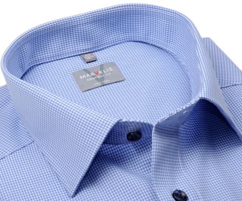 Koszula Marvelis Comfort Fit – w jasnoniebieską mini kratkę z ciemnoniebieskimi guzikami